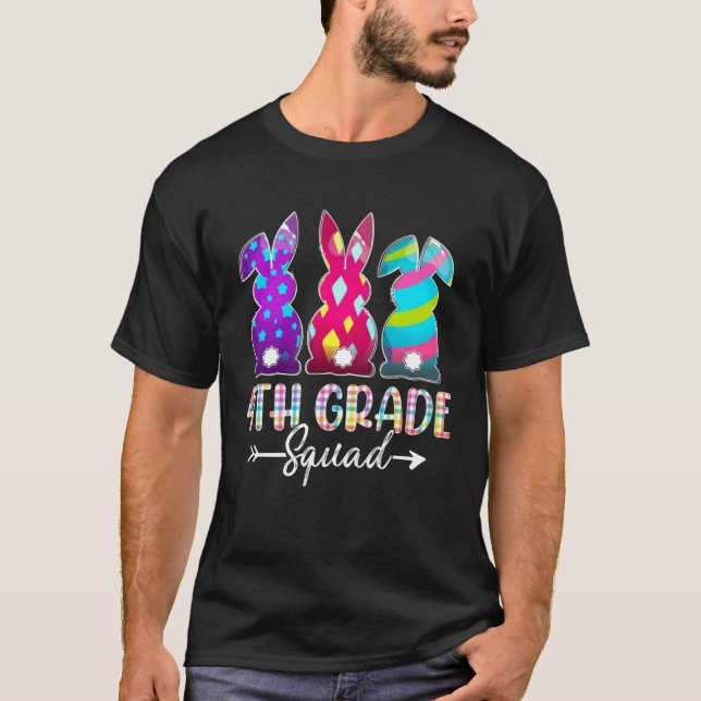 Cute Happy Easter 4th Grade Squad Three Bunny East T-Shirt (Front)
