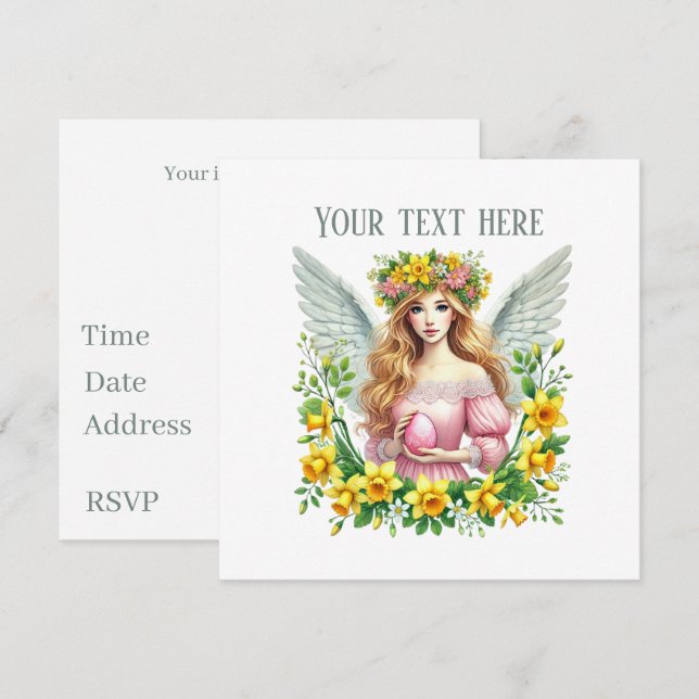 Cute Happy Easter Angel Holiday party dinner Invitation (Front/Back)