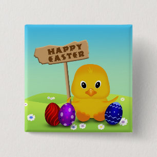 Cute Happy Easter Baby Chick Button