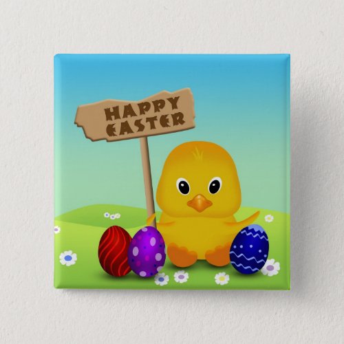 Cute Happy Easter Baby Chick Button