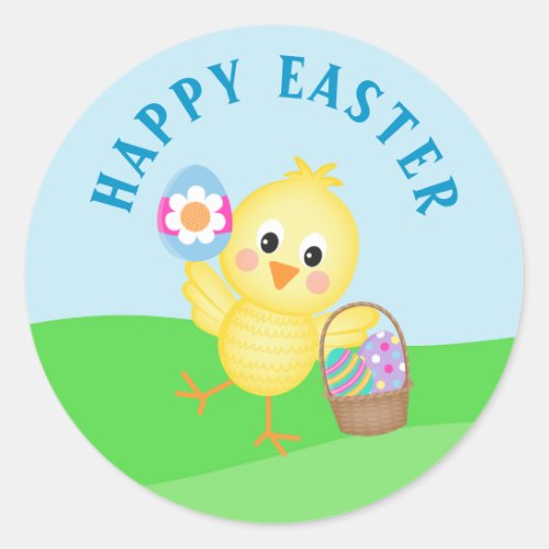 Cute Happy Easter Baby Chick Easter Eggs Classic Round Sticker
