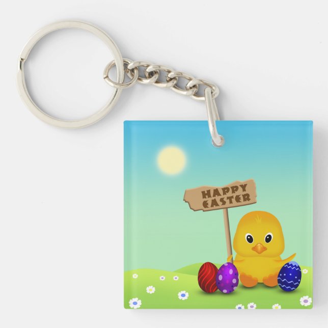 Cute Happy Easter Baby Chick Keychain (Front)