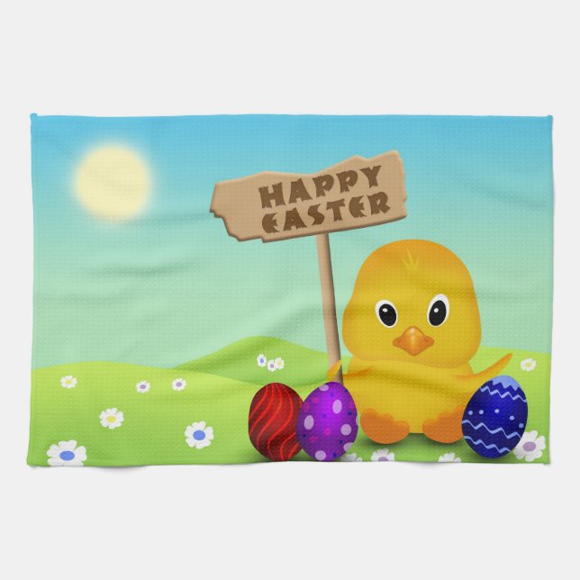 Cute Happy Easter Baby Chick Kitchen Towel (Horizontal)
