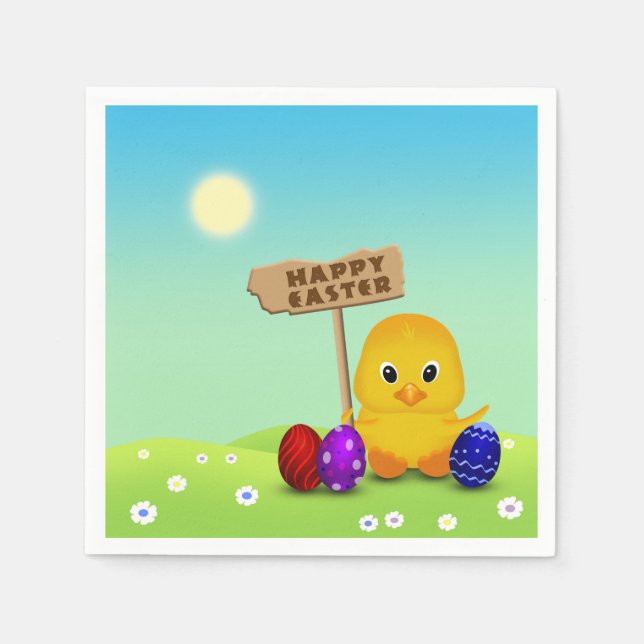 Cute Happy Easter Baby Chick Napkins (Front)