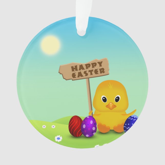 Cute Happy Easter Baby Chick Ornament (Front)