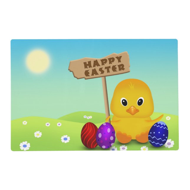 Cute Happy Easter Baby Chick Placemat (Front)