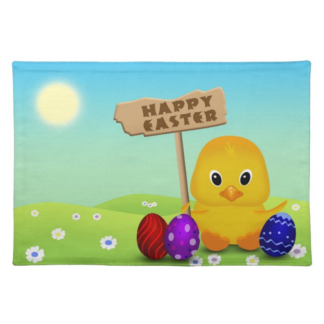 Cute Happy Easter Baby Chick Placemat (Front)
