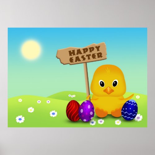 Cute Happy Easter Baby Chick Poster