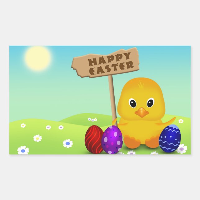 Cute Happy Easter Baby Chick Rectangular Sticker (Front)