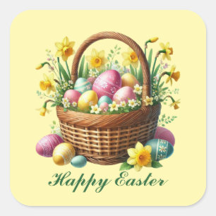 Cute Happy Easter basket Square Sticker