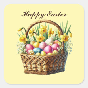 Cute Happy Easter basket Square Sticker