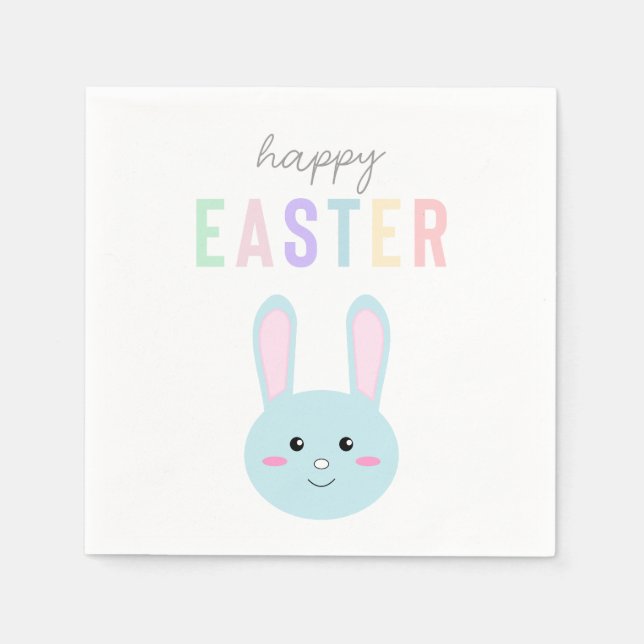 Cute Happy Easter Blue Bunny Kawaii Sweet Napkins (Front)