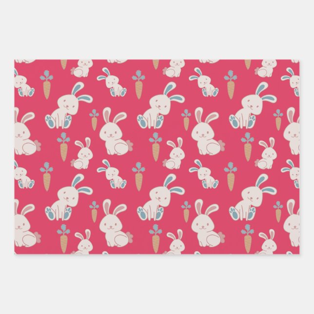 Cute & Happy Easter Bunnies  Wrapping Paper Sheets (Front)
