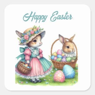 Cute happy Easter bunny add text Square Sticker