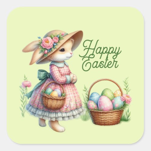 Cute happy Easter bunny add text  Square Sticker