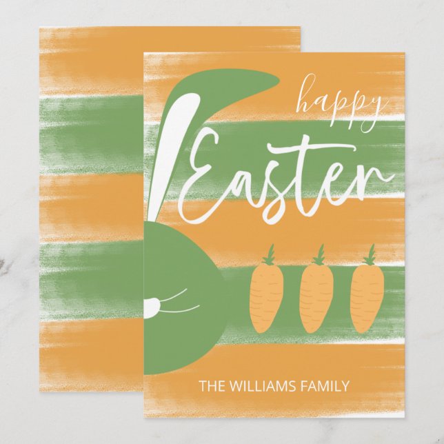 Cute Happy Easter Bunny And Carrots Holiday Card (Front/Back)