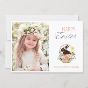 Cute Happy Easter Bunny Basket Photo Holiday Card