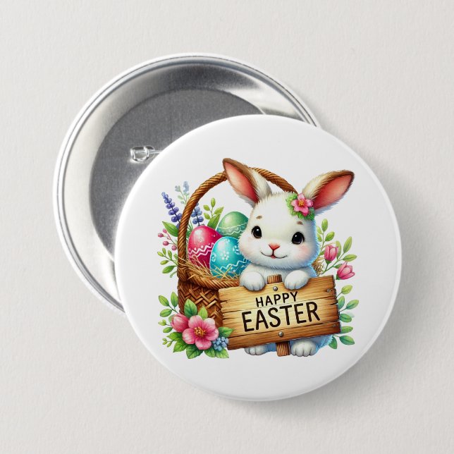 Cute Happy Easter bunny Button (Front & Back)