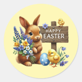 Cute Happy Easter bunny Classic Round Sticker