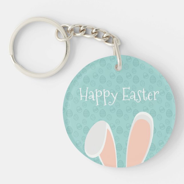 Cute Happy Easter Bunny Ears | Keychain (Front)