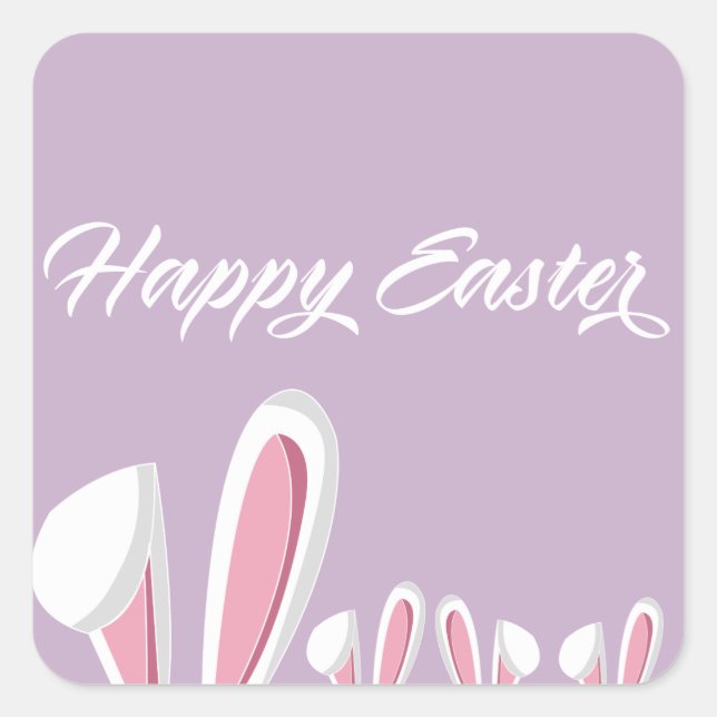 Cute Happy Easter Bunny Ears Square Sticker (Front)