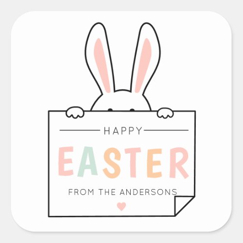 Cute Happy Easter Bunny Ears Square Stickers
