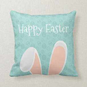 Cute Happy Easter Bunny Ears Throw Pillow