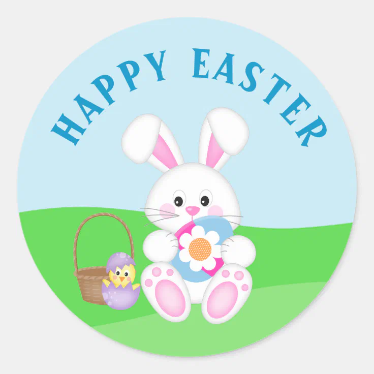 Personalised Happy EASTER Egg Stickers Bunny Thank you Party bag Hunt craft E4 