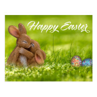 Cute Happy Easter Bunny Eggs Spring Postcard