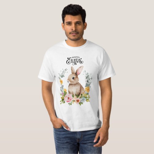 Cute happy easter bunny floral t shirt