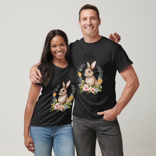 Cute happy easter bunny floral t shirt