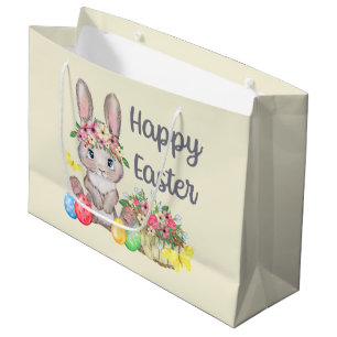 cute Happy Easter bunny Holiday party Large Gift Bag