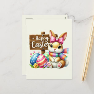 Cute Happy Easter bunny Holiday Postcard