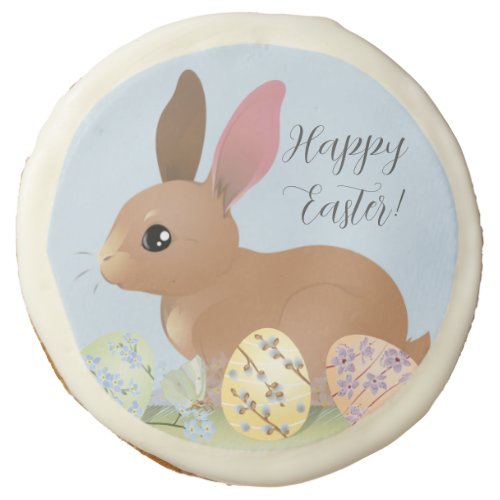 Cute Happy Easter Bunny illustrated Scene Sugar Cookie