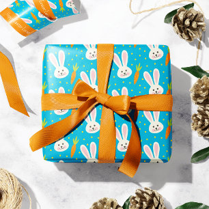 Cute Happy Easter Bunny Pattern with Kid Name Wrapping Paper