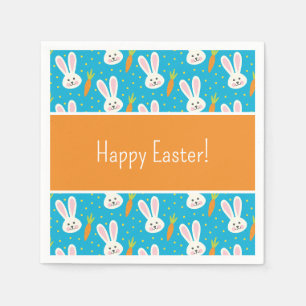 Cute Happy Easter Bunny Pattern with Text Party Napkins