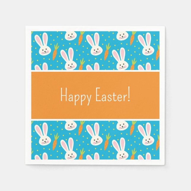 Cute Happy Easter Bunny Pattern with Text Party Napkins (Front)