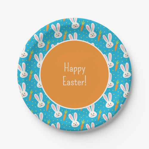 Cute Happy Easter Bunny Pattern with Text Party Paper Plates