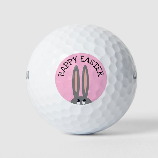 Cute Happy Easter Bunny Pink Golf Balls (Front)