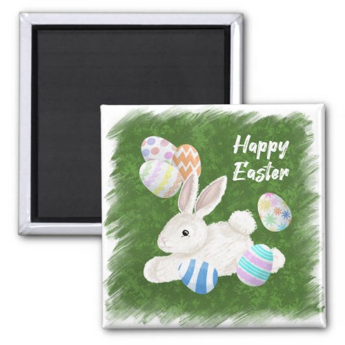 Cute Happy Easter Bunny Playing with Easter Egg Magnet