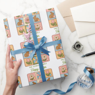 Cute Happy Easter Bunny Quilt Pattern Wrapping Paper