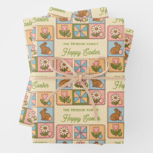 Cute Happy Easter Bunny Quilt Pattern Wrapping Paper Sheets