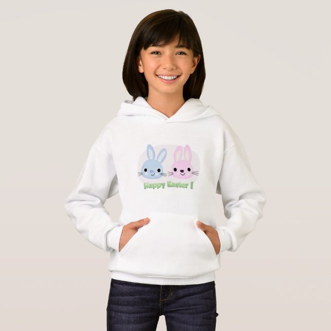 Cute Happy Easter Bunny Rabbit Hare  Hoodie (Front Full)
