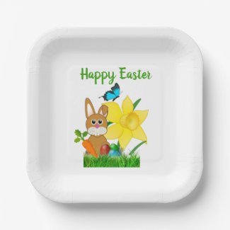 Cute Happy Easter Bunny Rabbit  Holiday Party  Paper Plates