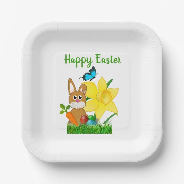 Cute Happy Easter Bunny Rabbit  Holiday Party  Paper Plates (Front)
