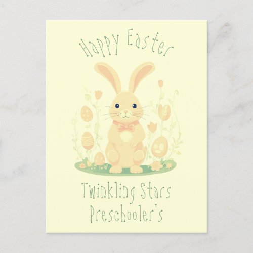 Cute Happy Easter Bunny Rabbit Preschool Yellow Postcard