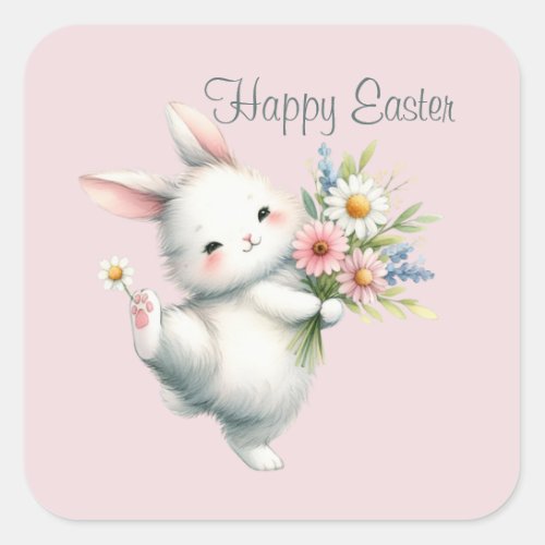 Cute Happy Easter bunny Square Sticker