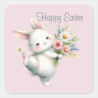 Cute Happy Easter bunny Square Sticker
