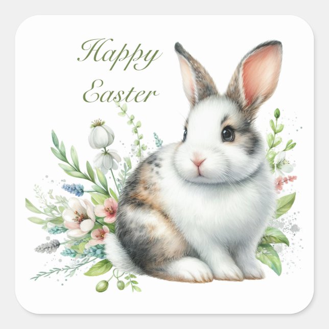 Cute Happy Easter bunny  Square Sticker (Front)