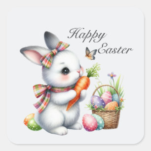 Cute Happy Easter bunny Square Sticker